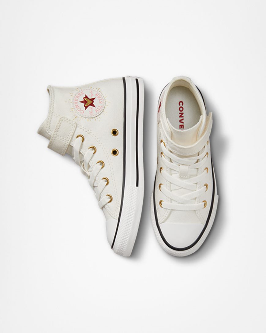 Tenisi Inalti Fete Converse Chuck Taylor All Star Easy-On Hearts Albi Rosii Inchis | RO PTQHU341